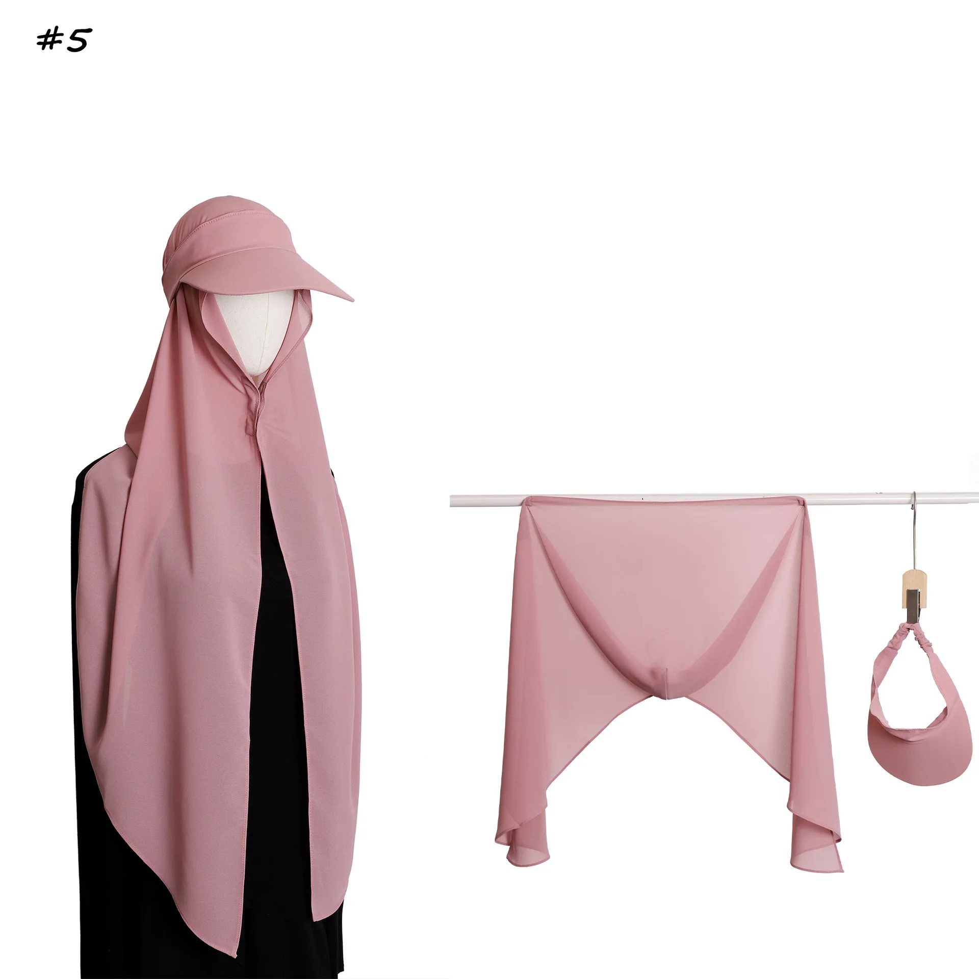 2pcs/Set New Pearl Chiffon Scarf Visor Hat Outdoor Sun Protection Headwear Women Muslim Hijab Shawl Wrap Bonnet Headscarf Cap