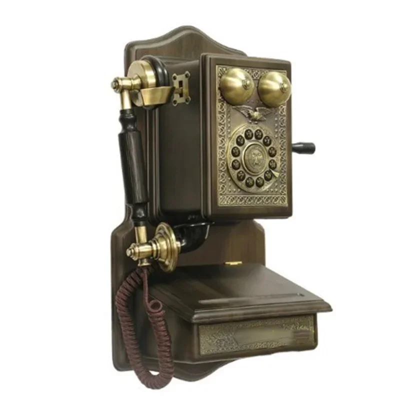 Decorative Retro Vintage Corded Telephone 1907 Deluxe Push Button Wooden Wall Phone