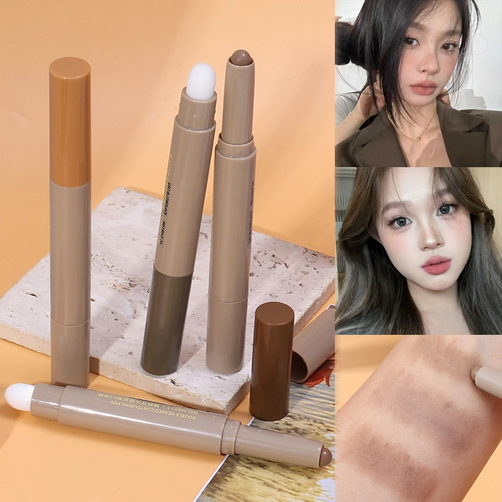 Double Head Face Concealer Pen Waterproof Foundation Creamy Contouring Stick Cheek Brightens Shades Lasting Face  Makeup