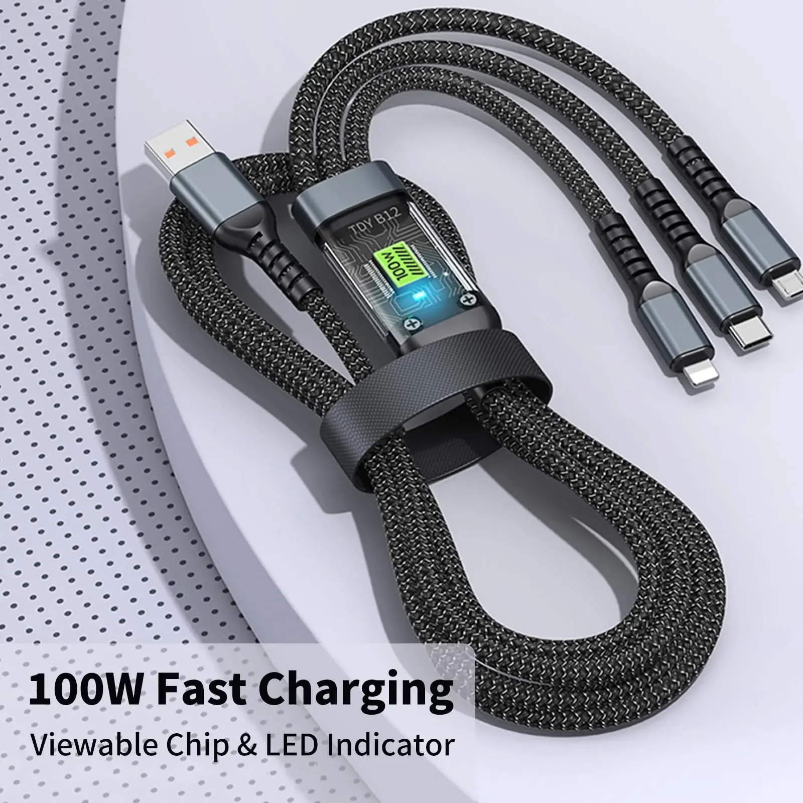 3 In 1 100W Fast Charging Cable Multi USB Type C Micro IP Port Transparent 6A Data Charger Cord for iPhone 15 Samsung Huawei