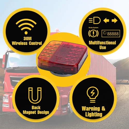 Imagen 2 del producto Luz trasera LED inalámbrica magnética para remolque, señal de advertencia, lámpara de freno, luz trasera para camión, caravana, RV, camión