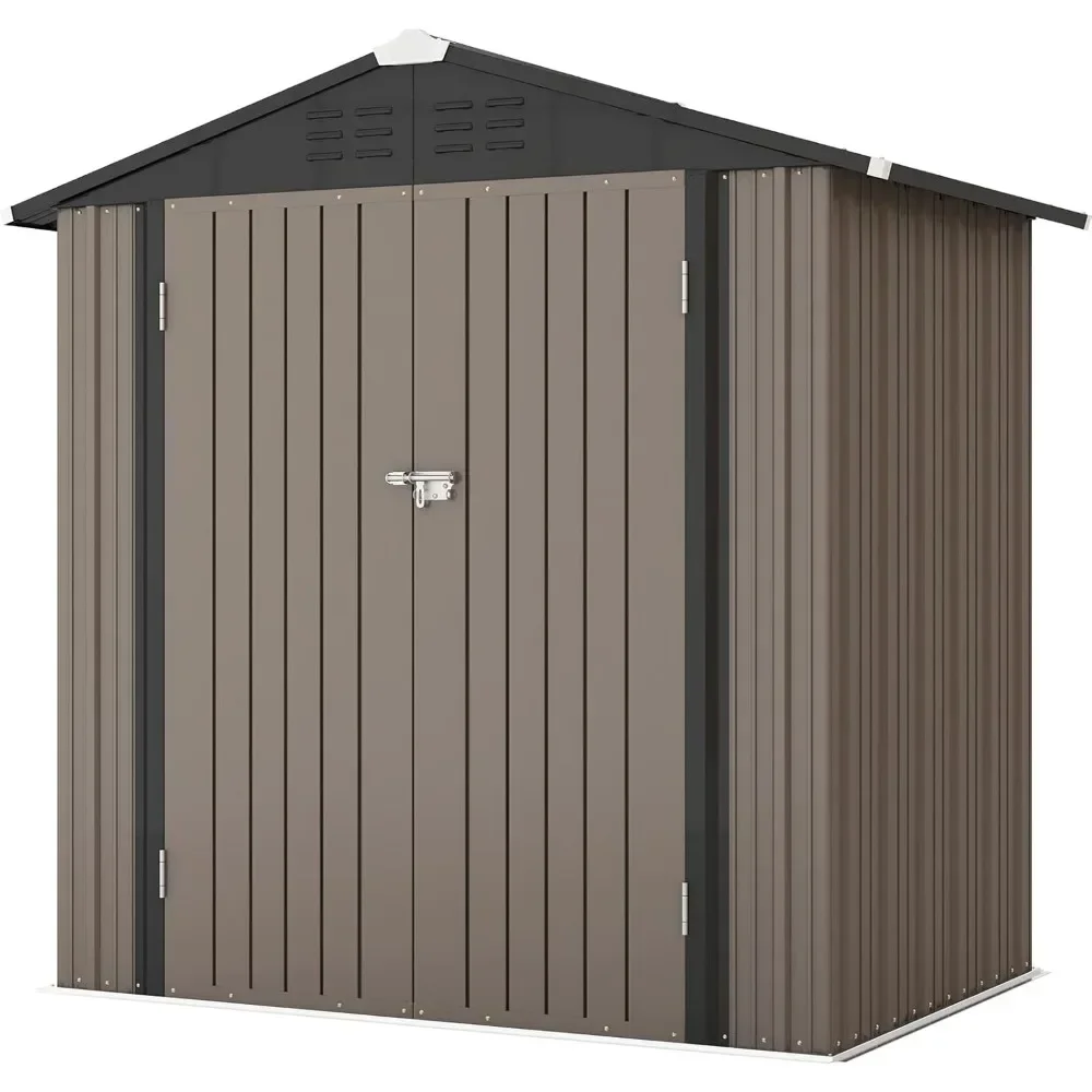 

6x4 FT Outdoor Storage Shed, Tool Shed with Sloping Roof and Lockable Door, Metal Shed for Backyard Garden Patio Lawn, Brown