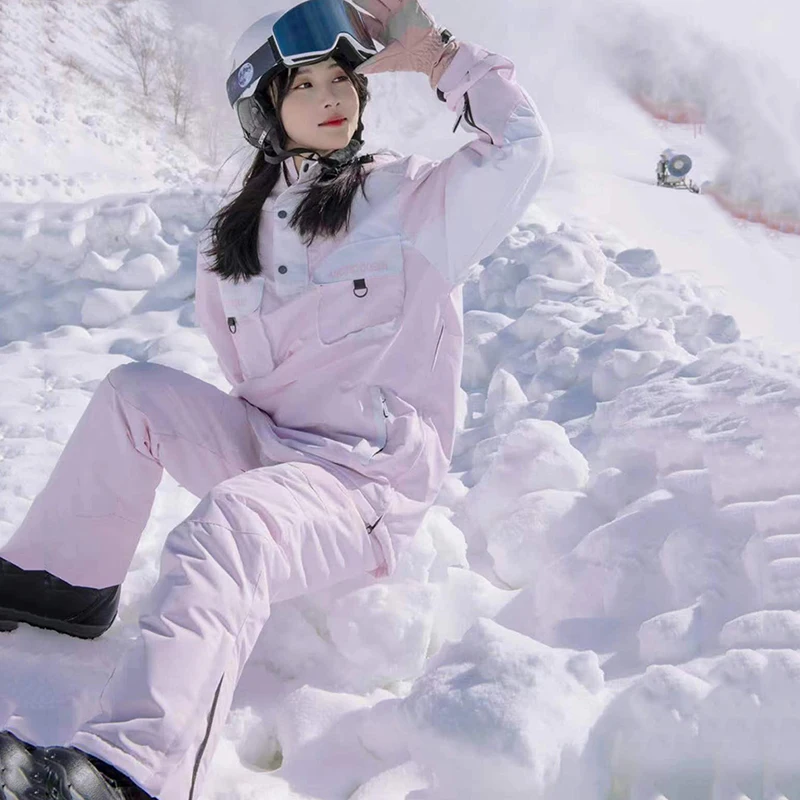 Traje de esquí para parejas, chándal grueso y cálido para adultos, chaqueta de nieve, pantalones, deporte al aire libre, conjunto de ropa de esquí a prueba de viento, nuevo, invierno, 2024