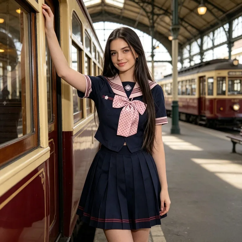 original-authentic-japanese-sailor-suit-set-short-sleeved-sailor-top-pleated-skirt-college-style-student-daily-outfit