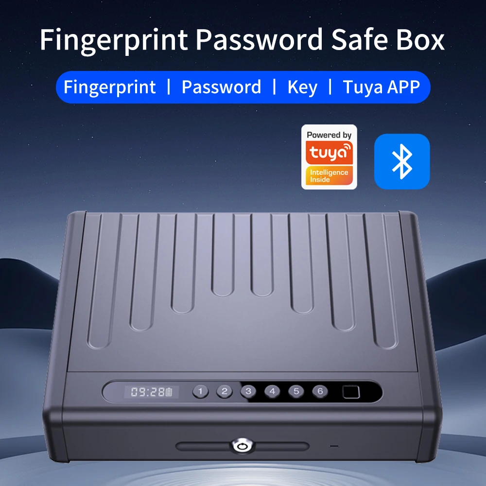 Biometric Bluetooth Lockbox Support Tuya App Shockproof Layer LED Inner Light 99 Users Multi Unlock Modes AA Battery Powered