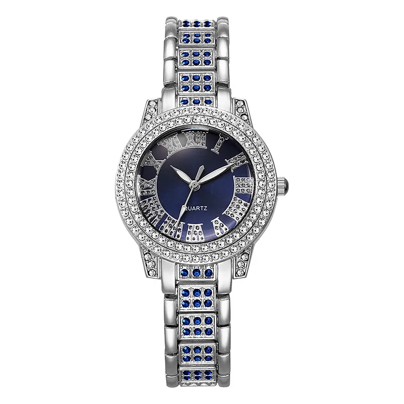 Orologio di lusso da donna, anello, collana, orecchini, bracciale, set di orologi, cintura in lega a tre occhi, orologio al quarzo da donna, senza scatola