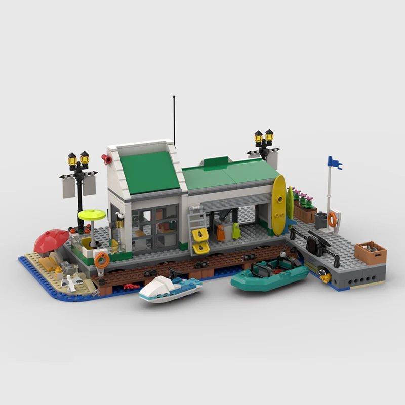 City Street View Model MOC Building Bricks Harbour Marina Modular Technology Gifts Holiday Assemble Children Toys Suit