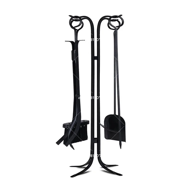 Zestaw narzędzi do czyszczenia kominka: szufelka, miotła, szufelka do kurzu, szczypce, narzędzia dedykowane do kominka, wysoka jakość, ciężkie żelazo, 5 sztuk.