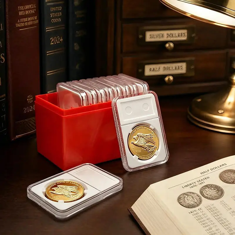 High Quality Rectangle ABS 10 Coins Capacity Holder Slab Storage Box Case Drop-Resistant Durable Solid Color Boxes Only Box
