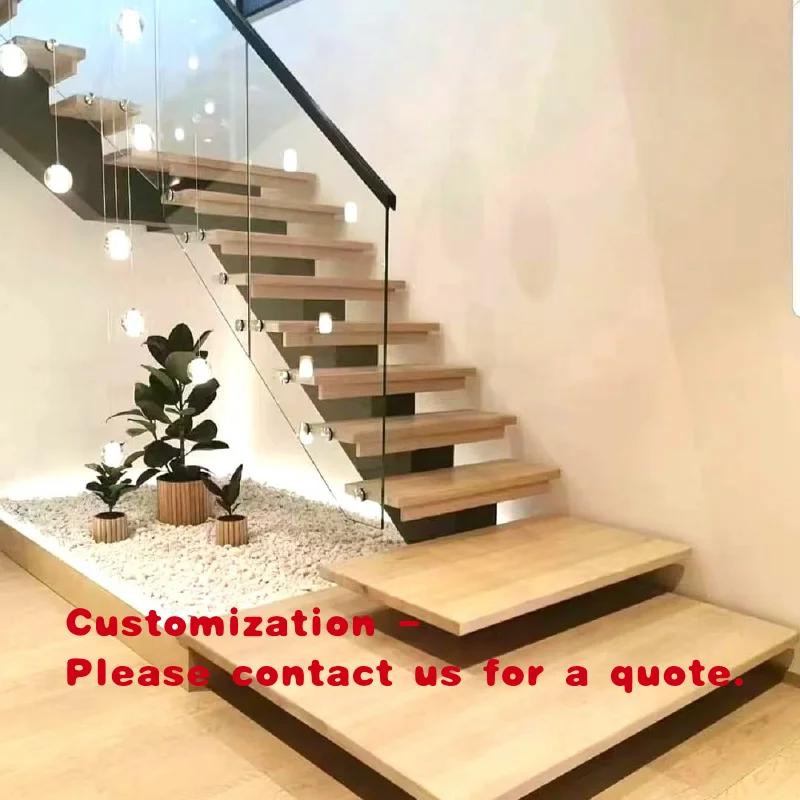 

custom.Modern Minimalist Residential Floating Staircase with Frameless Tempered Glass Handrails, High-end and Transparent