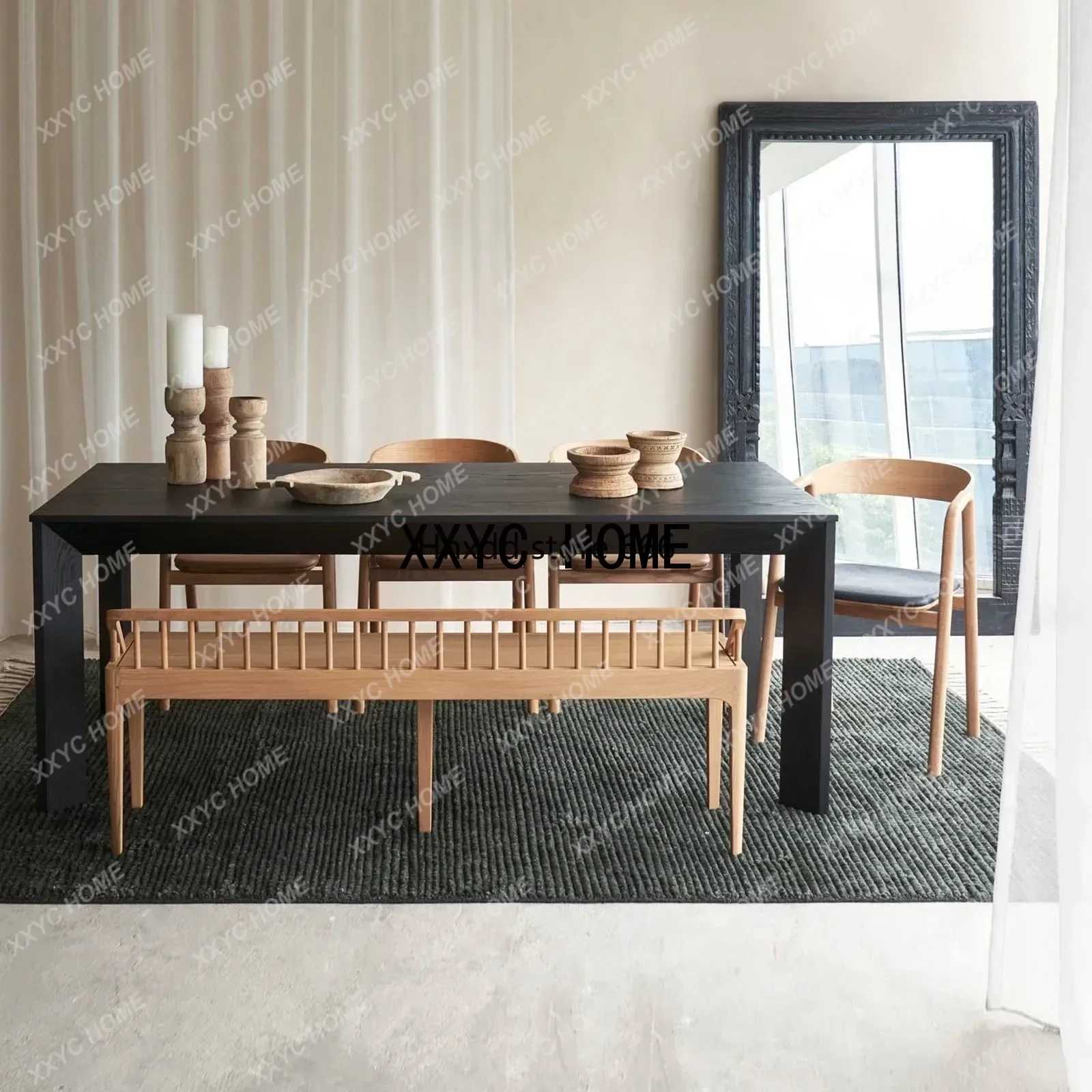 Nordic solid wood dining table log workbench designer office meeting