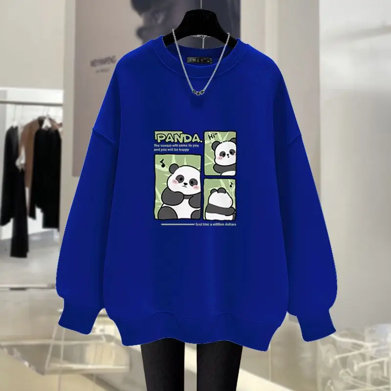 Autumn Women Clothing Fashion Y2K Cartoon Printed Sweatshirts O-neck Loose Casual Top Pullovers Vintage Simplicity Cozy Hoodies