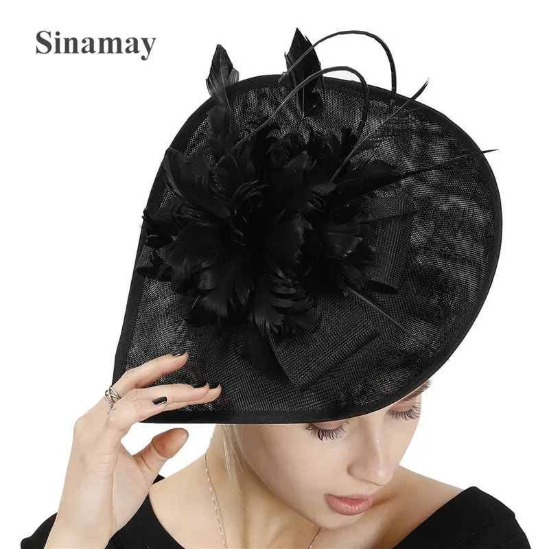 

Women Vintage Big Fascinators Hats Red Ladies Event Feather Headwear Race Hair Accessories Fedora Pillbox Hats Hair Ties