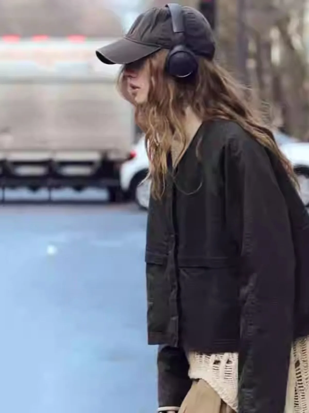 Sli Gewachstes Leder Jaet Damen Frühling Neue Kragenfarbe Blo Oberbekleidung Trendy Street Sle Normale Länge Lose Passform