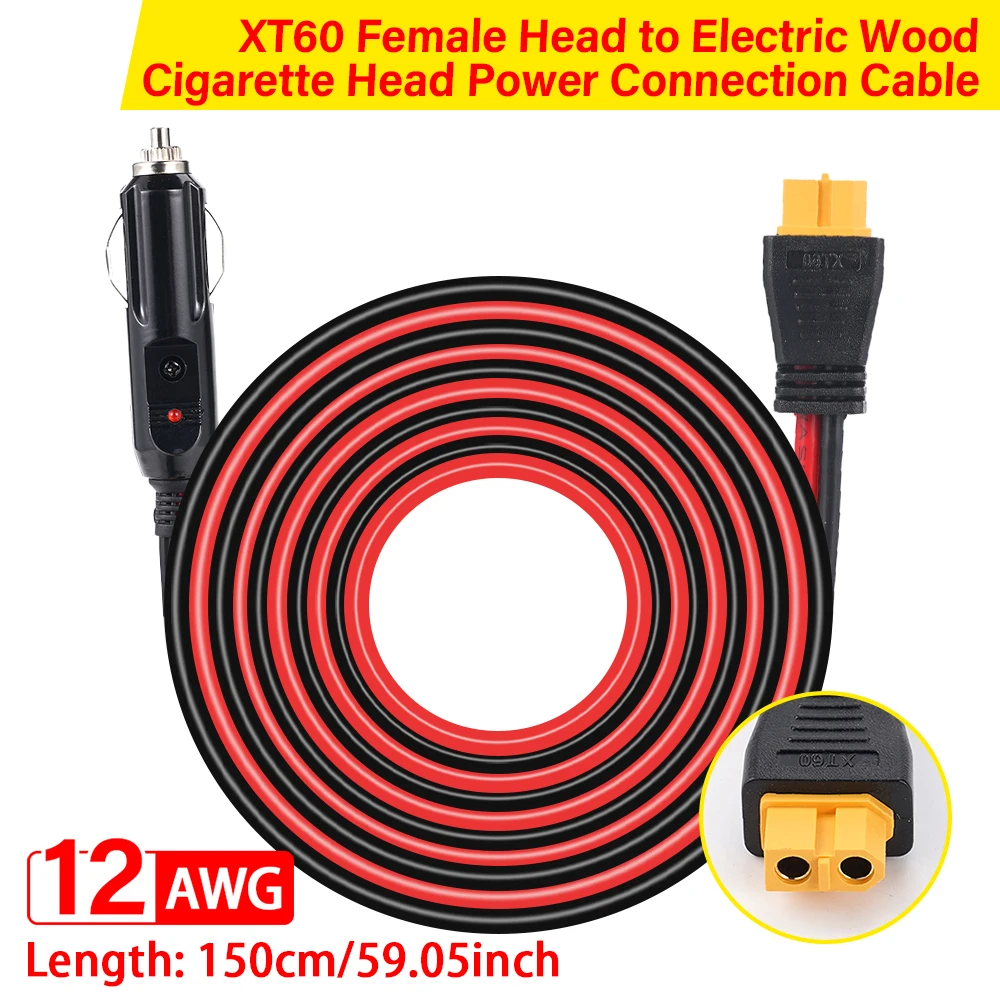 12AWG Car Cigarette Lighter Cable XT60 female head 1.5mfor ALLPOWERS R600 R1500 R2500 S2000 Pro Ecoflow Delta/River etc