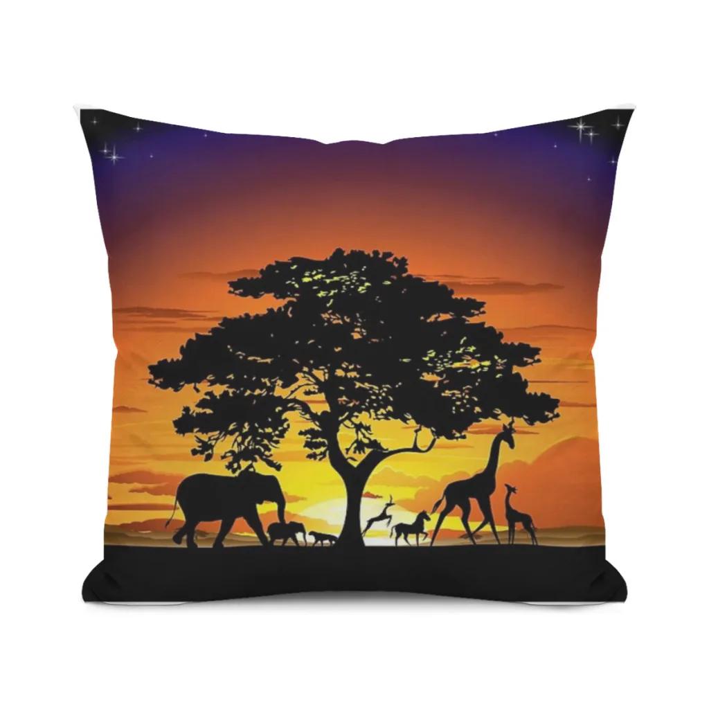 Wild Animals on African Savanna Sunset  Pillow Cushion Case  Dakimakura Cover Decorative Sleeping 45x45cm