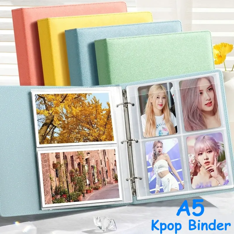 

Shiny Leather Binder A5 Kpop Photocard Holder 10×15 Transparent Sleeves A5 Binder Folder 6 inch 3 inch Card Binder With Sleeves