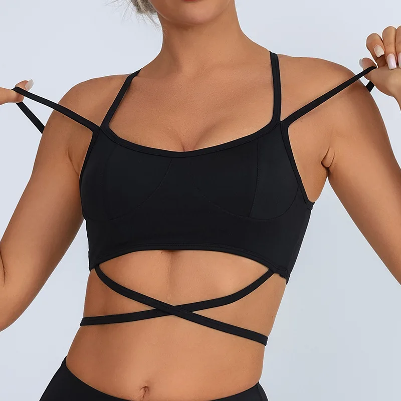 

Yoga Vest Women's Beautiful Back Cross Tie with Chest Pad Lycra Quick Drying Exercise and Fitness Suspender Top Women's Top