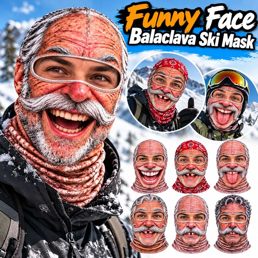 3D Face Printed Old Man Balaclava Face Mask Full Coverage White Mustache Winter Mask Cover Stretch Breathable Eye Hole
