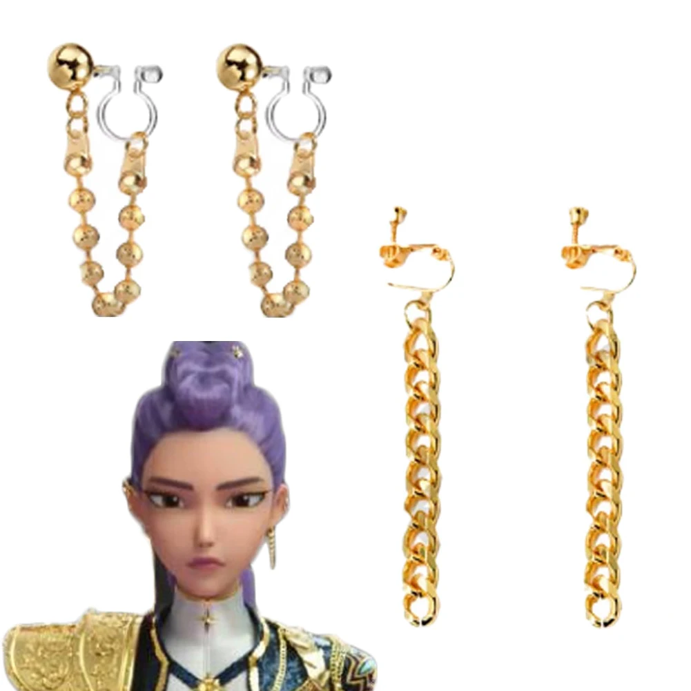 

Охотник на демонов KPop Rumi, золотые серьги для косплея, набор зажимов для женщин и девочек, аксессуары для костюмов на Хэллоуин, ролевая игра, карнавальный подарок для вечеринки