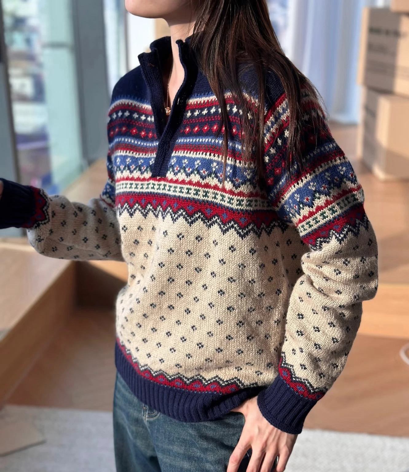 

Feilao Island Embroidered Woolen Sweater Autumn Winter New Retro Loose Casual Versatile Women's Knitted Pullover Sweater