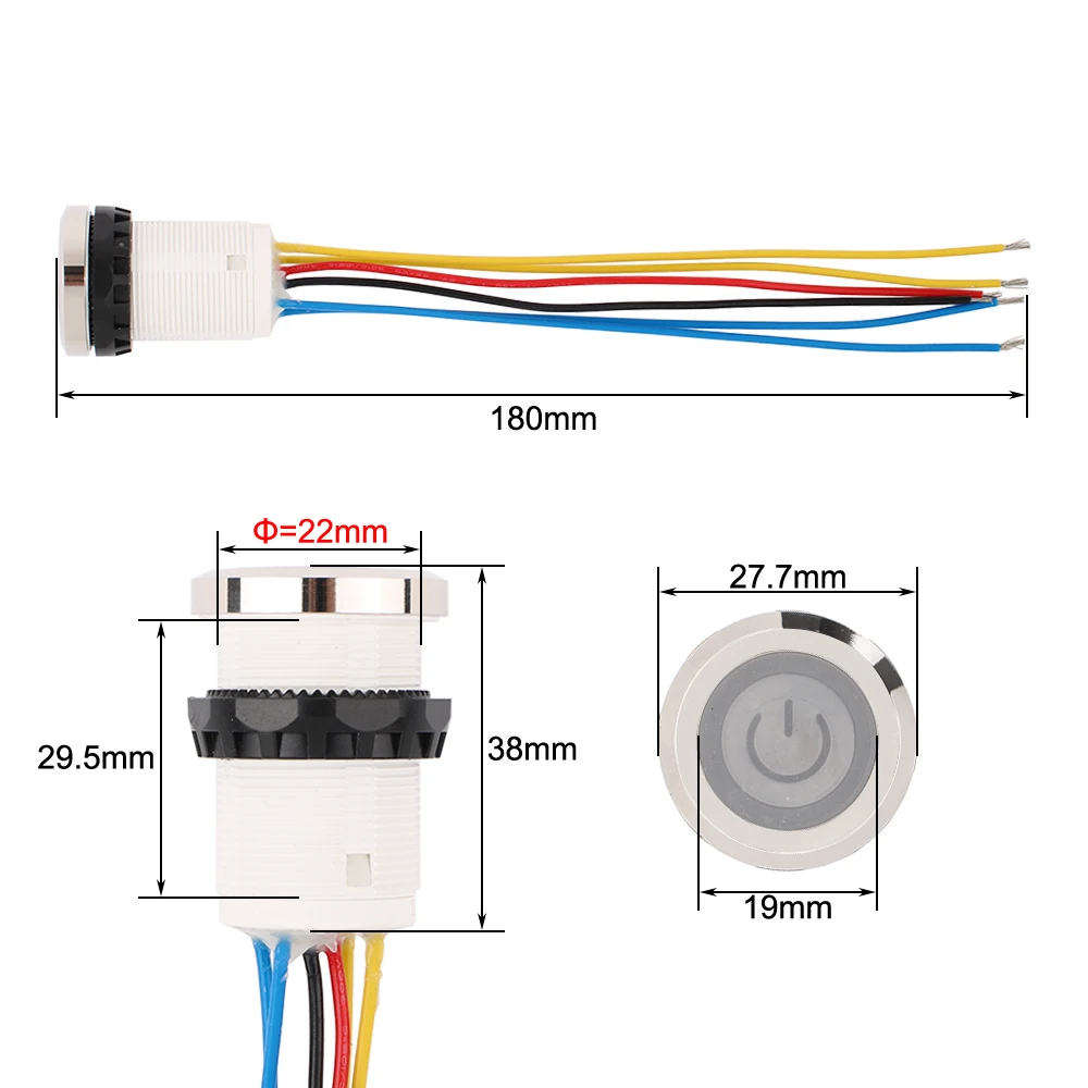 22MM Glue injection Waterproof Plastic Push Button Switch With Wires Switch Momentary Reset Latching fixed locking 220V 12V