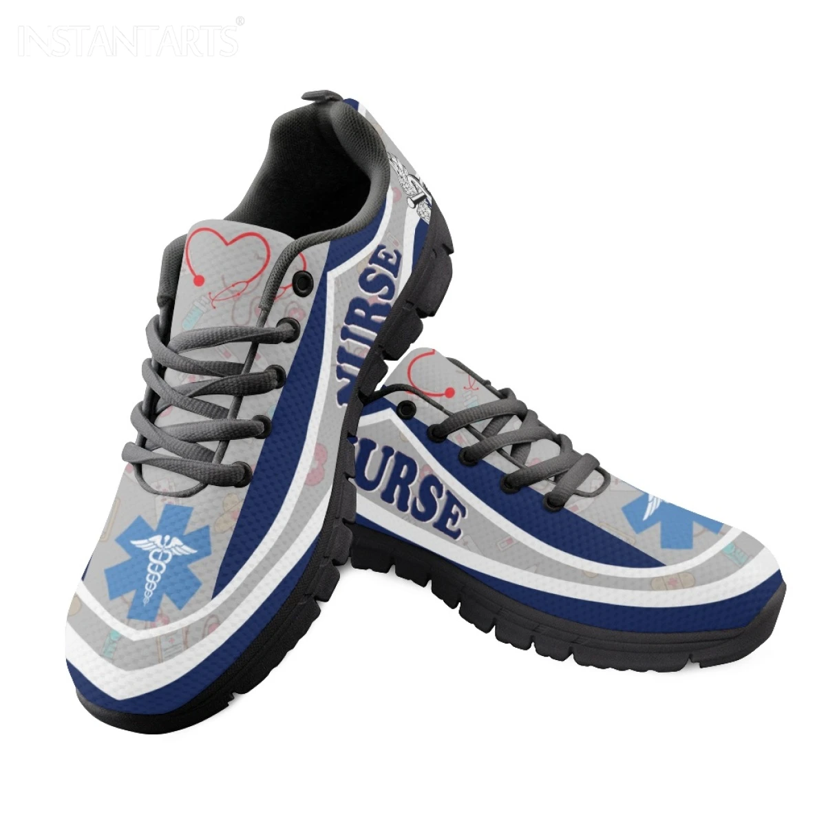 INSTANTARTS EMT Sneakers Gym Running Shoes for Women Blue Color Design EMT EMS Paramedic Print Adults Fashion Sports Chaussures