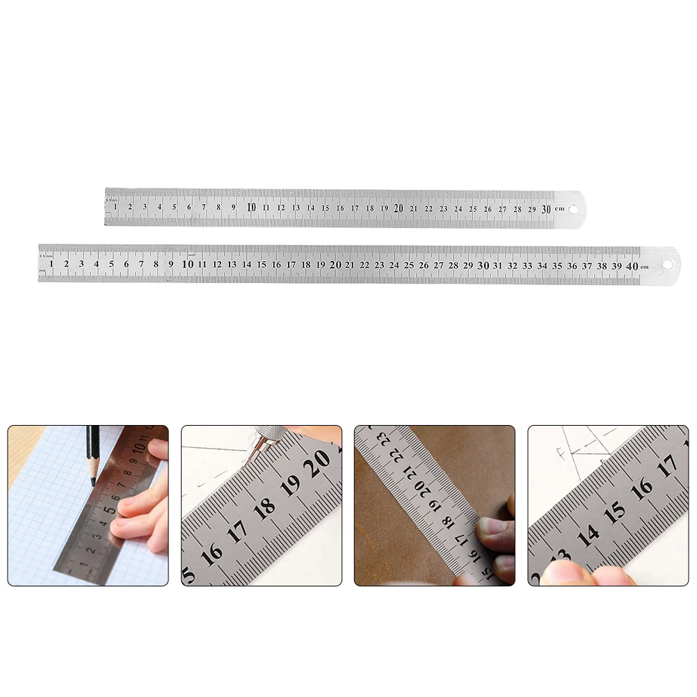 2Pcs Stainless Steel Ruler Centimeter Graduated Double Sided Scale Drawing Tool Lightweight Measurement Office Supply