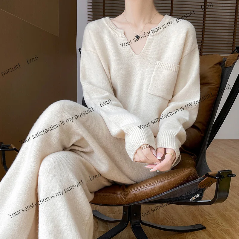 

ZOCI-European/ American casual style two-piece set women's autumn and winter new large-size wide-leg pants knitted sweater set