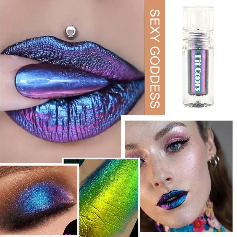 6 Farben glänzend metallisch glänzend Gesicht dekorieren flüssigen Lidschatten Lip gloss metallischen Lippenstift optische Chamäleons Auge Glitter Pigment