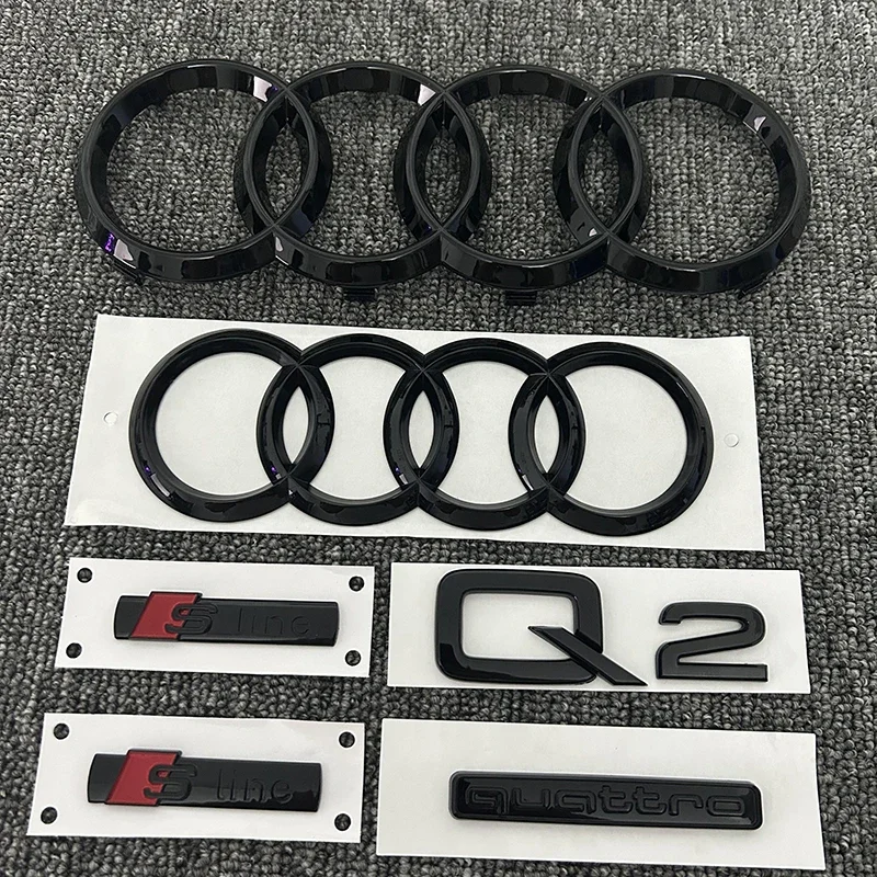 

AUDI 4Ring logo ABS Black Car Hood Front Grill Emblem Rear Trunk Badge Sticker 1P Q2 1P Quarrto 2P Sline For AUDI Q2 2016-2018