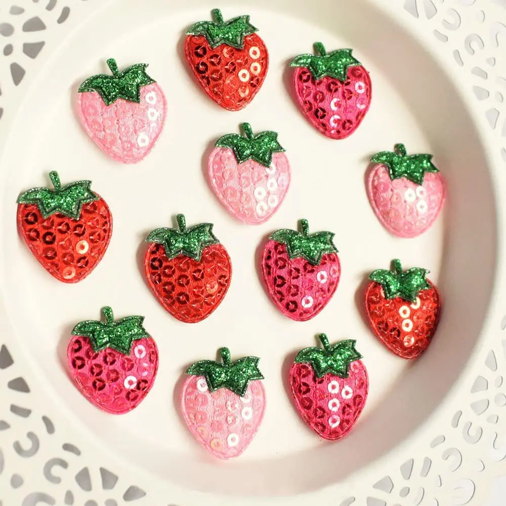 20Pcs Sequined Strawberry Patch Sewing Appliqued Sew on Clothes Motif Badge Repair