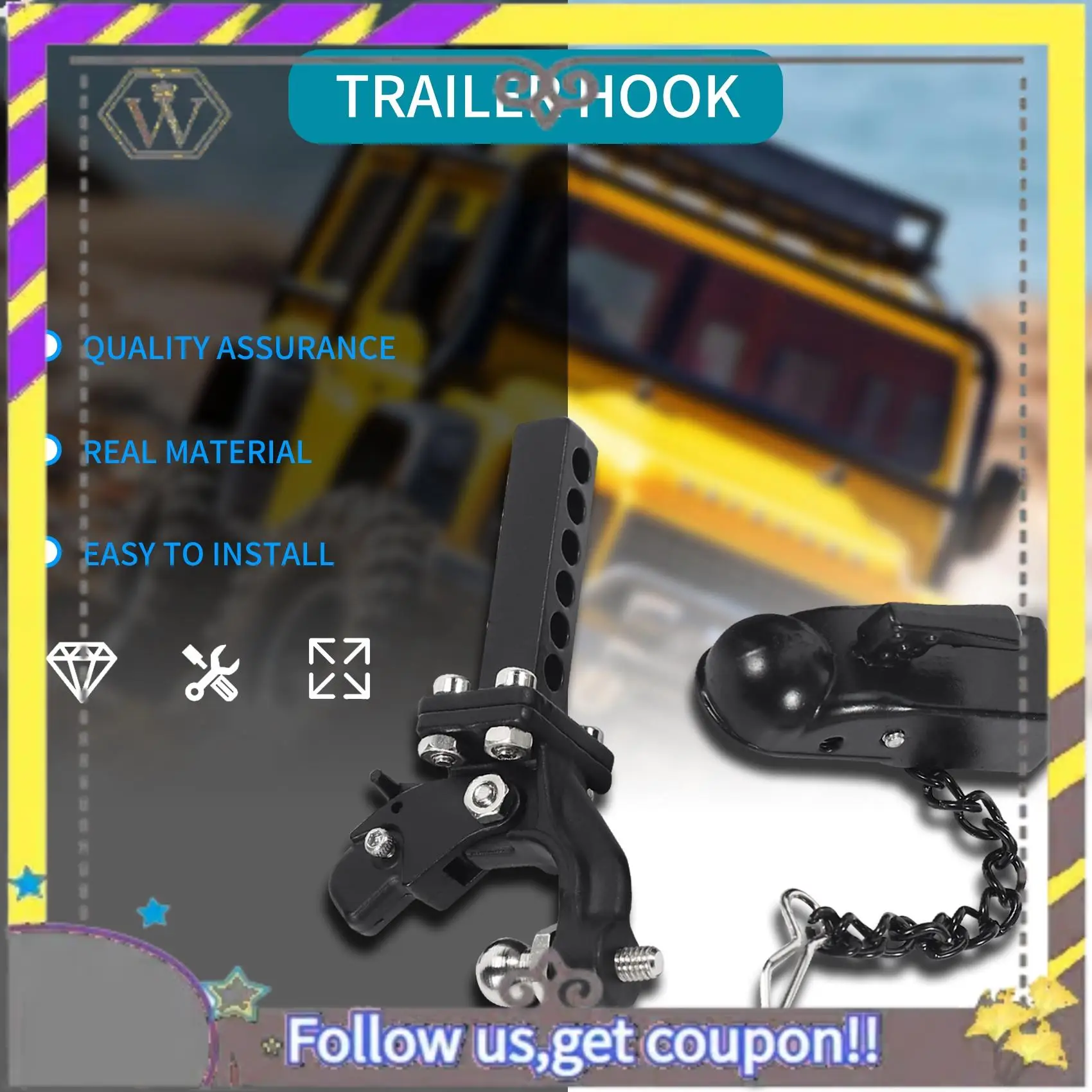 ABXV- Gancio per rimorchio con gancio in metallo per SCX10 90046 Traxxas TRX4 1/10 RC Crawler Car Modello di auto telecomandata per Baby Kid