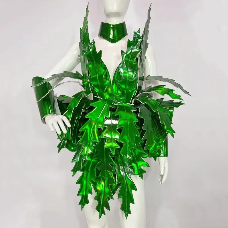 Sexy Laser Leaf Stage Performance Exaggerated Dance Clothes Nightclub Carnival Holiday Rave Outfit Drag Queen Cosplay Costume DJ