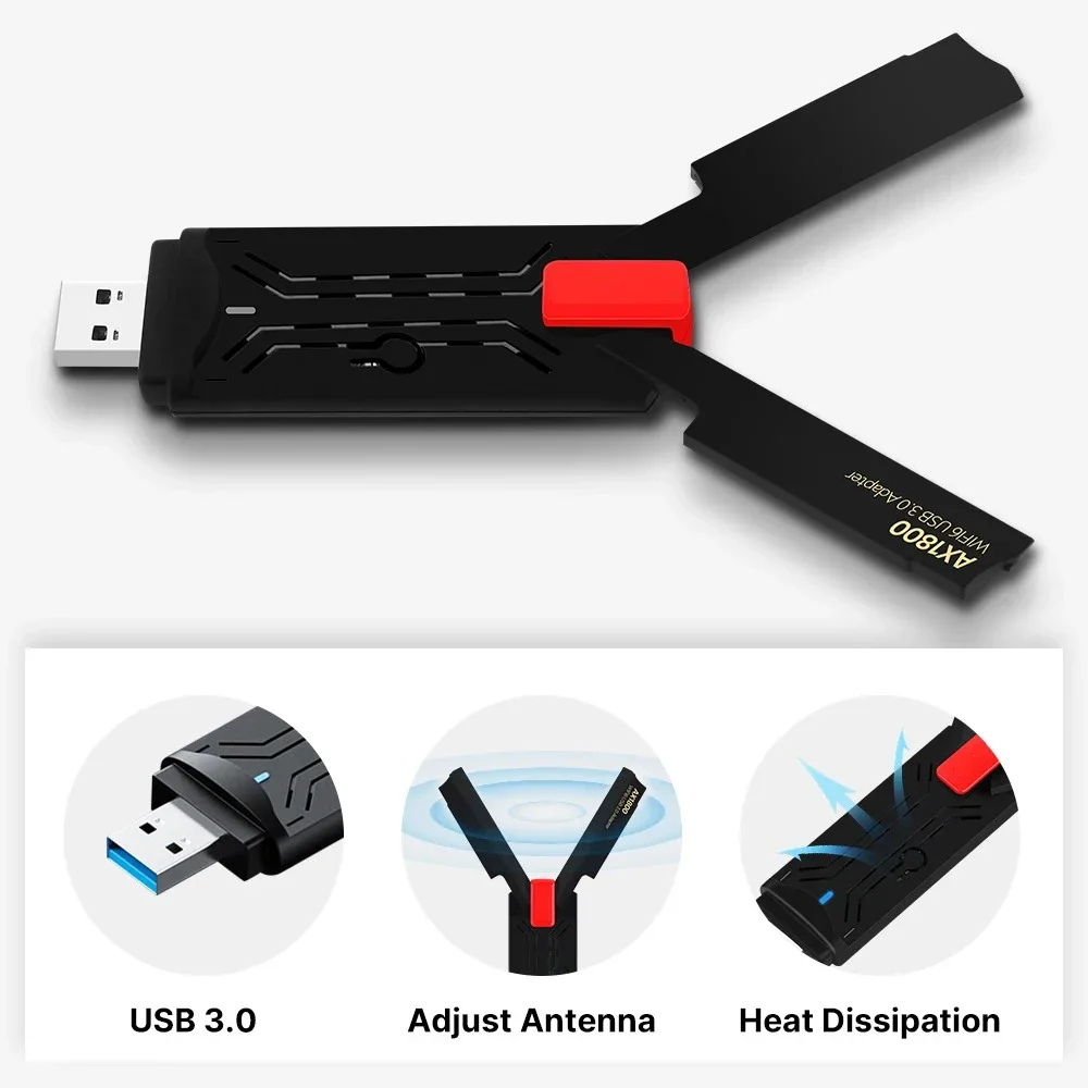 Адаптер Wi-Fi 1800 Мбит/с USB 802.11AX 2,4G/5 ГГц USB 3.0 Беспроводная антенна Wi-Fi Поддержка сетевой карты для Windows Wi-Fi для ноутбука