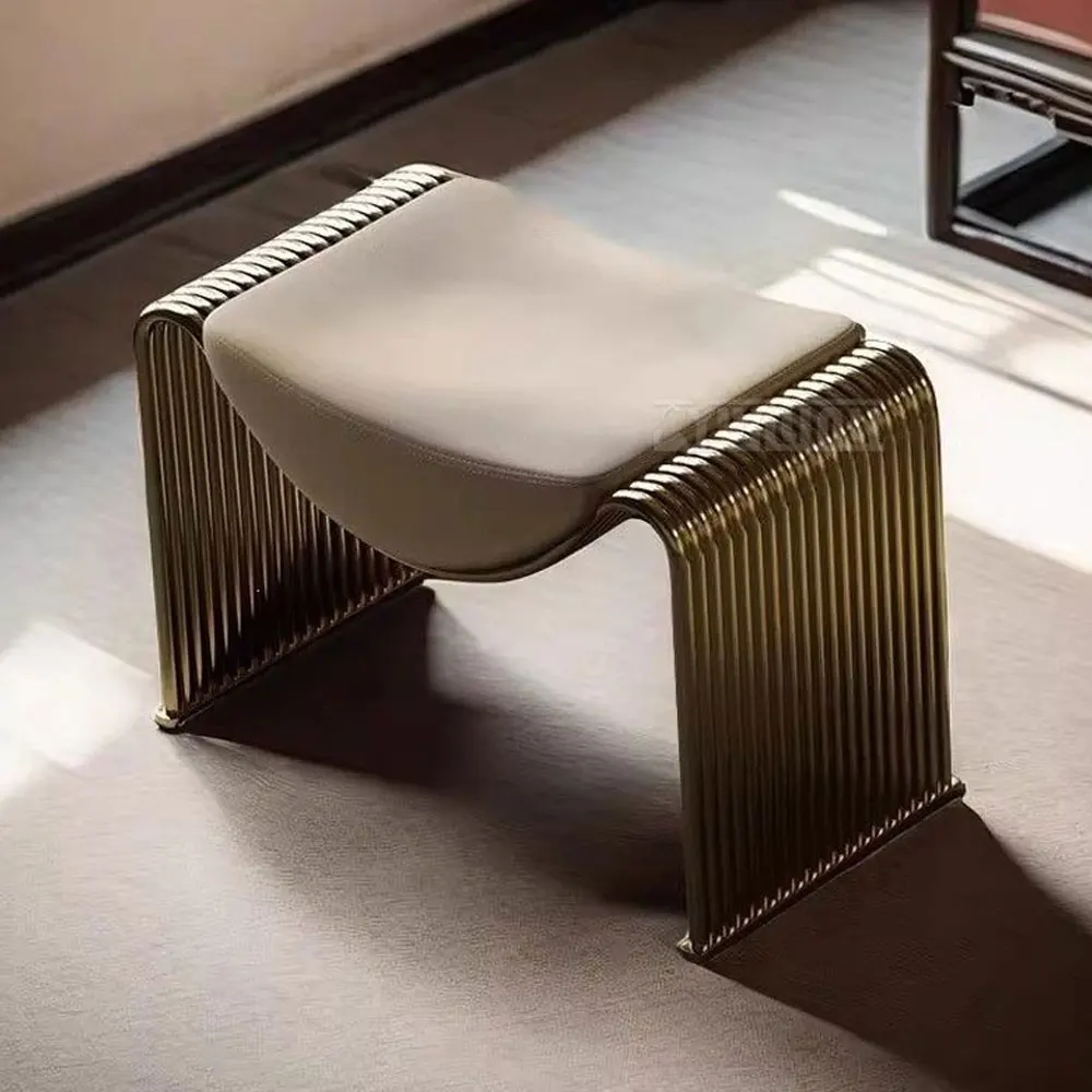 Modern minimalist metal striped low chair,living room golden high-end designer style small stool,tea table chair,dressing chair view 4