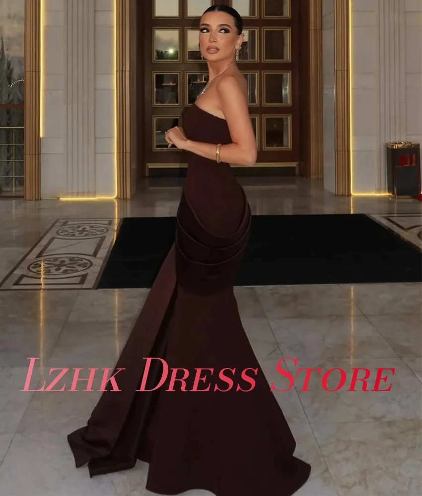 Vestido de noche de sirena de Jersey con temperamento personalizado, sin mangas, sin tirantes, hasta el suelo, de alta calidad