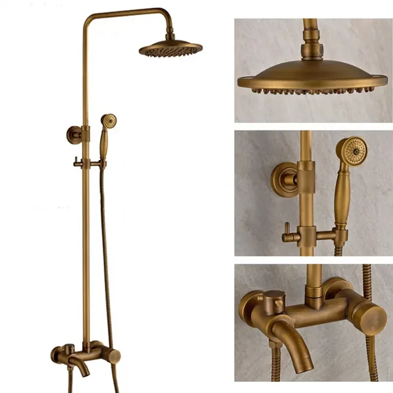 

In Wall Exposed Antique Gold 8inch Bathroom Sets Bathtub Faucet System With Slid Bar