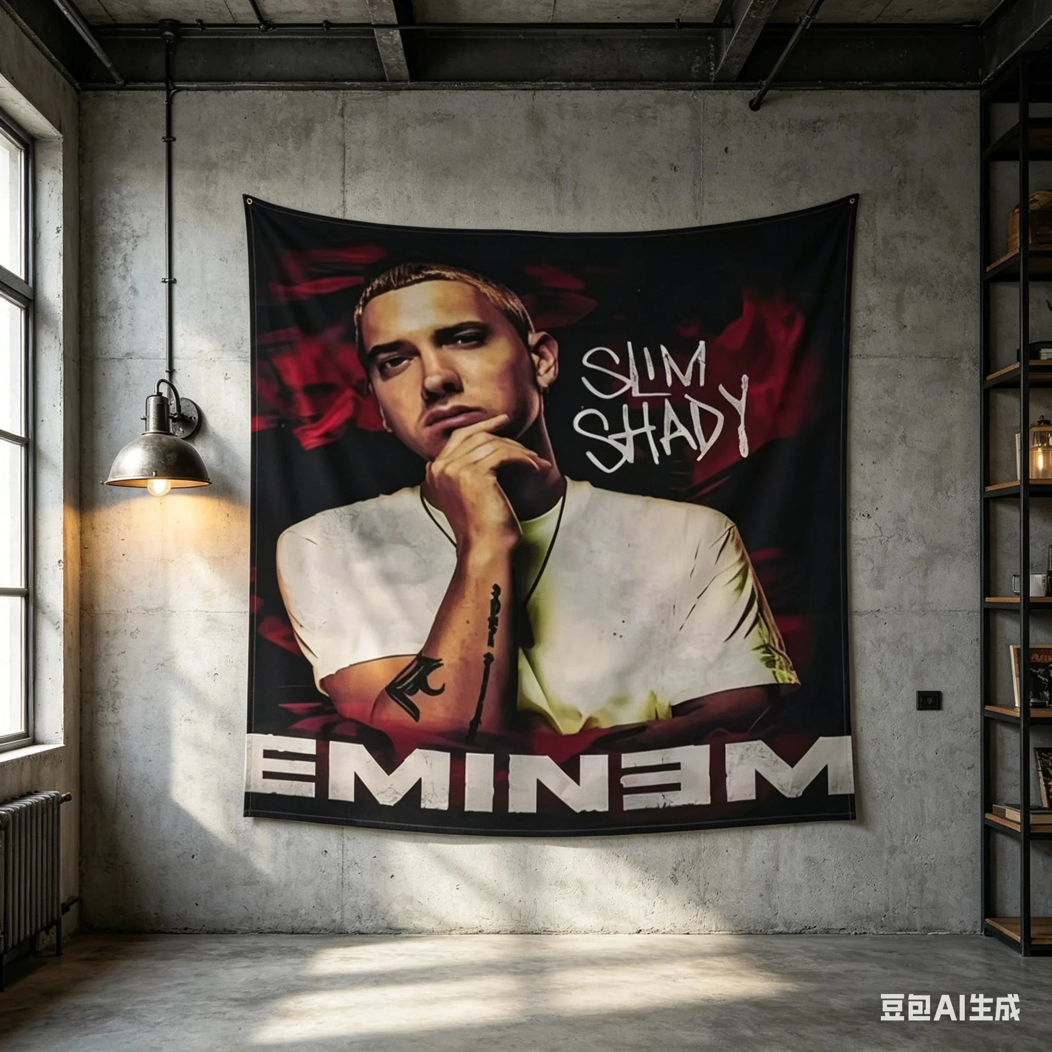 1pc Eminem Slim Shady Tapestry, Rapper Portrait Wall Hanging, Cool Room Stuff, Large Size, Polyester 2D Print, Bedroom Stuff, Hi