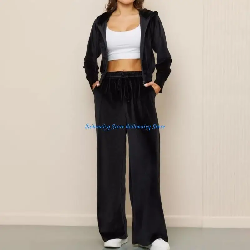 573B Ladies Polyester Two Piece Sweatsuits for Sports Casual Activity and Daily Use