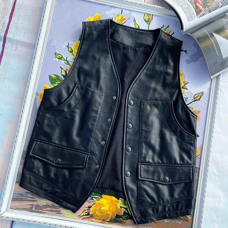 Genuine Leather Vest, Goatskin Vest, Casual Waistcoat, Same Style for Men and Women, K-Style, Loose and Soft