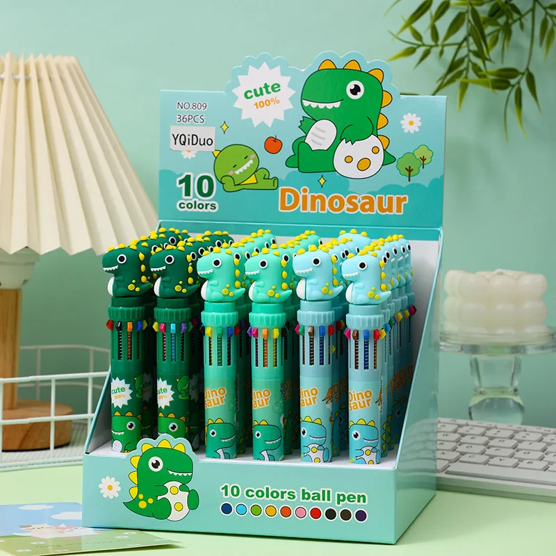 18Pcs/Lot Cartoon Dinosaur Ten Color Ballpoint Pens Student Cute Styling Multi Color Pen  Prize Creative Stationery