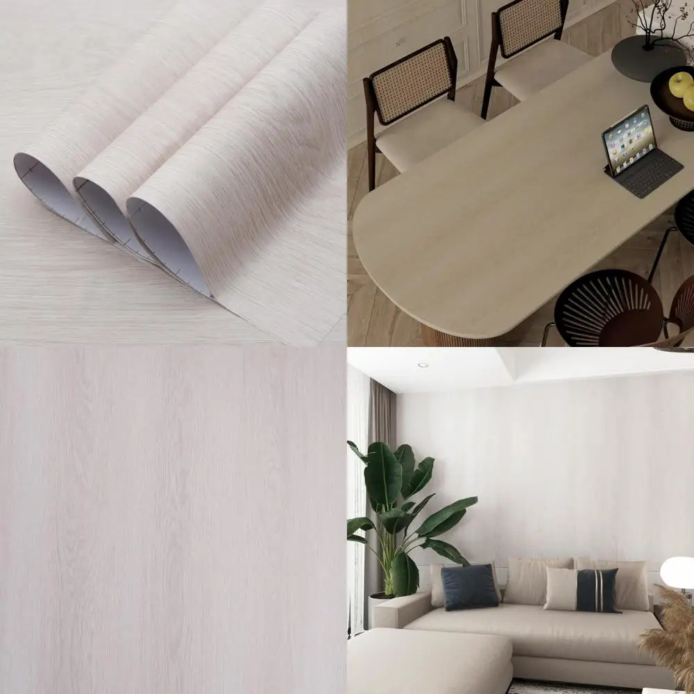 ورق جدران من الفينيل الخشبي الخفيف للخزائن - ورق اتصال من خشب البلوط الأبيض البيج قابل للتقشير واللصق من خشب البلوط مقاس S عريض 24 × 354 بوصة