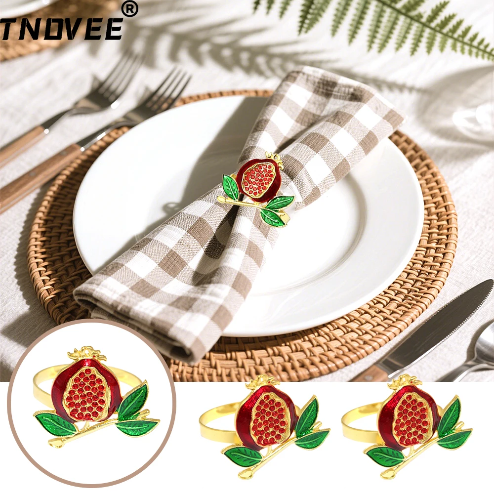 

12Pcs Enamel Pomegranate Napkin Rings Lucky Red Fruits Napkin Holders for Wedding Christmas Holiday Party Dinner Table Decor