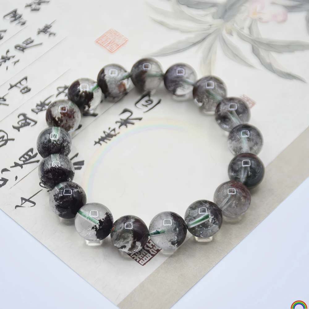 Natural Green Spirit Crystal Bracelet, Half Cornucopia, Wealth Attraction Green Hair Crystal, Luck Charm Beads Bracelet, Rwbuy