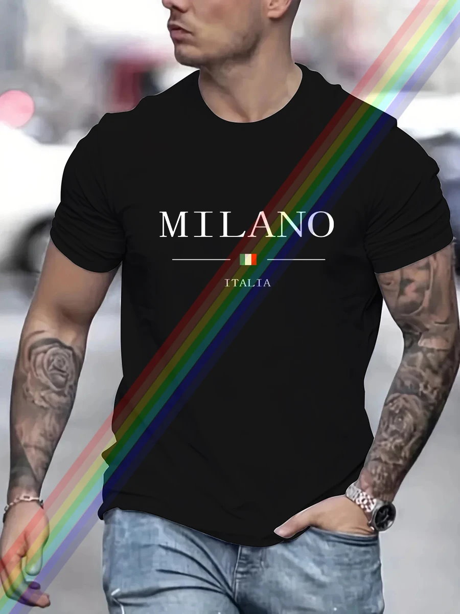 

Milano Letter Print Cotton Oversized Men Short Sleeve Casual T Shirt Woman Clothing Tops Summer Tees Fashion Streetwear