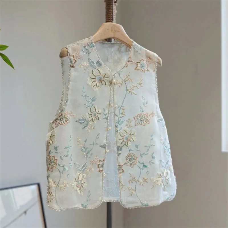

New Women Coat Fashion Spring and Summer Round Collar Sleeveless Waistcoat Loose Embroider Vest Coat Joker Women Cardigan Jacket