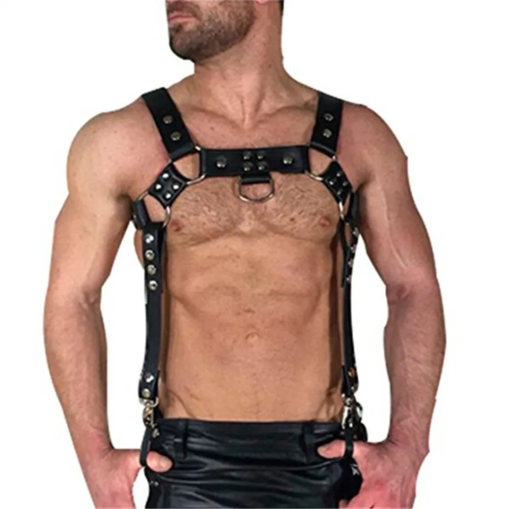 

Gay Rave Harness Fetish Clothing For Sex Rave Sexual PU Leather Chest Men Harness Belts Adjustable BDSM Body Bondage Lingerie