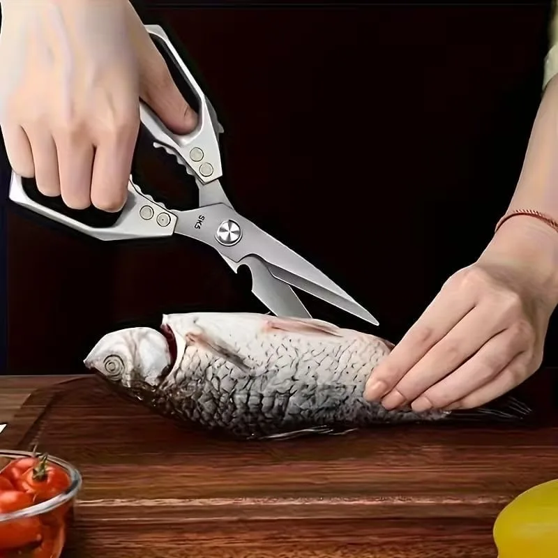 Heavy Duty Kitchen Scissors, Sharp Stainless Steel Cooking Shears for Chicken, Meat, Fish, Poultry, Herbs & Bread, Dishwasher Safe, Silver
