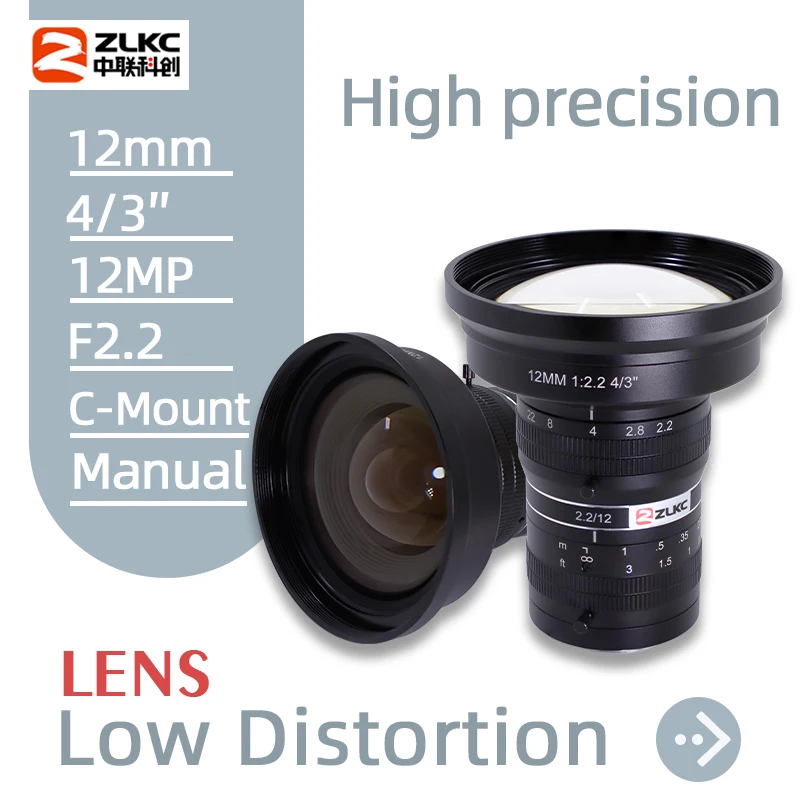 

ZLKC Camera Lens 12mm C Mount 4/3" Fixed Focal Length 12Megapixel Low Distortion CCTV for Industrial Inspection & Machine Vision